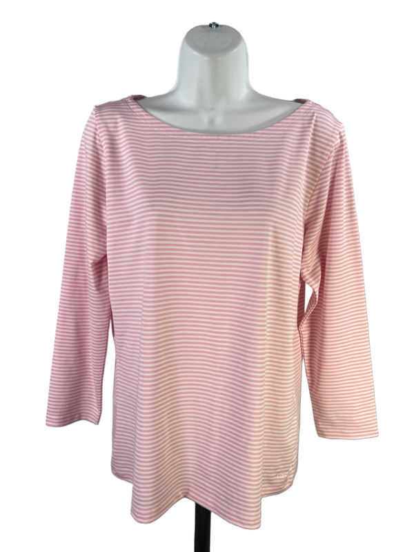 Vineyard Vines Women's Pink/White Striped 3/4 Sleeve Shirt - L
