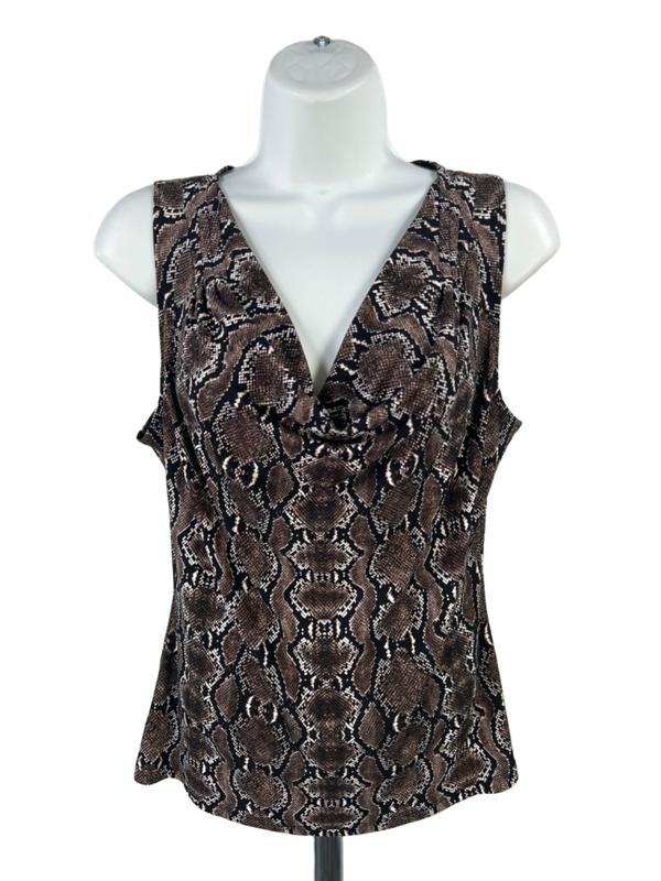 Calvin Klein Women's Brown/Black Snake Print Sleeveless Drape Front Tank Top - S