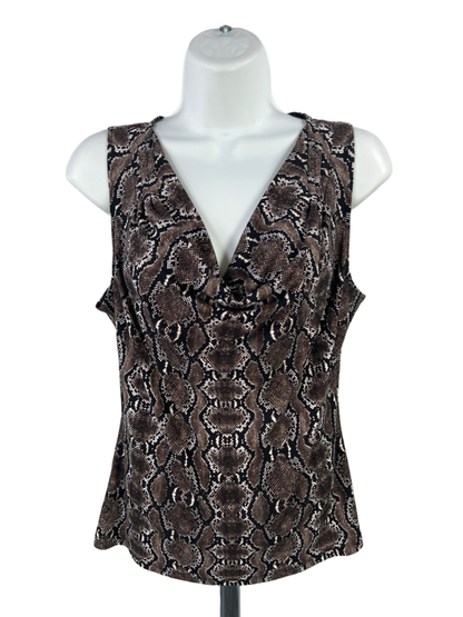 Calvin Klein Women's Brown/Black Snake Print Sleeveless Drape Front Tank Top - S