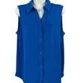 Adrianna Papell Women's Blue V Neck Button Up Sleeveless Blouse - L