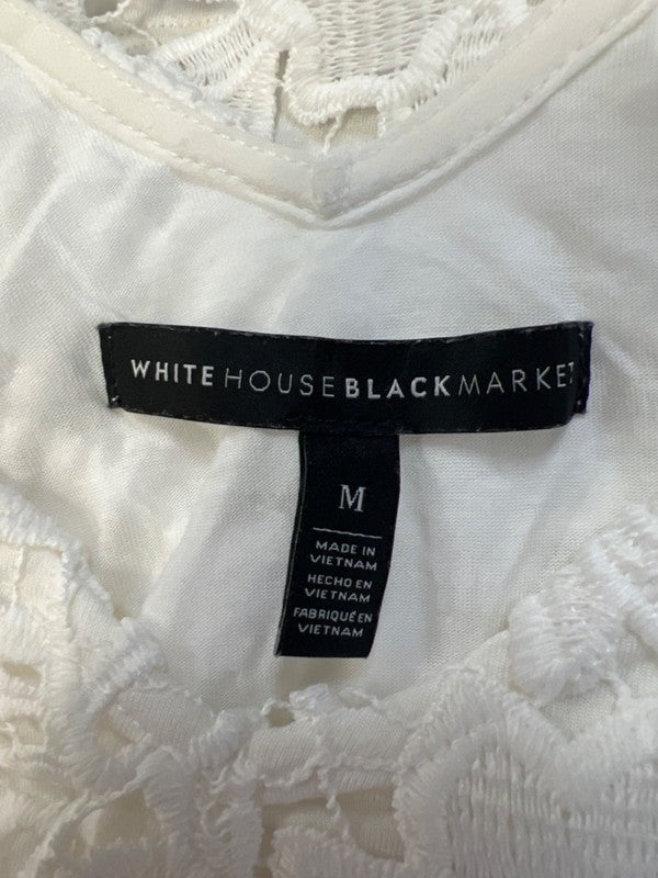 White House Black Market Women's White Crochet Lined V-Neck Tank Top - M image 3