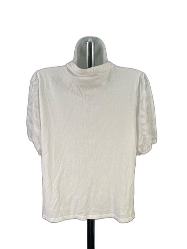 Michael Kors Women's White Short Sheer Puff Sleeve V-Neck T-Shirt - L image 2