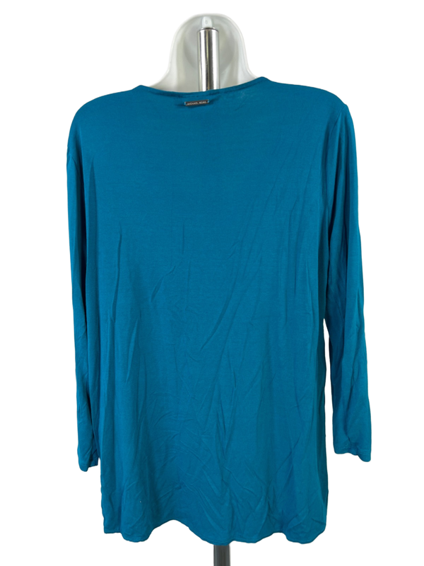 Michael Kors Women's Blue Layered V Neck Long Sleeve Blouse - M image 2