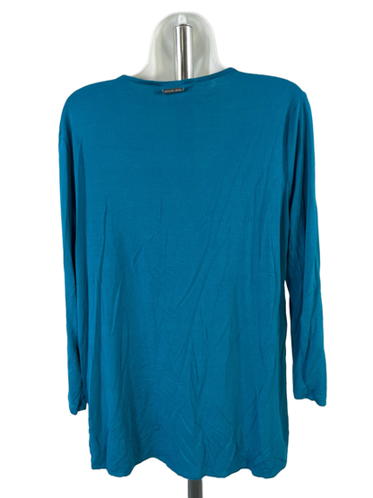 Michael Kors Women's Blue Layered V Neck Long Sleeve Blouse - M image 2