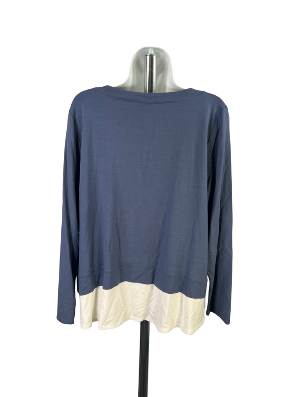 J Jill Women's Blue/Cream Layered Tie Detail Long Sleeve Shirt - L image 2