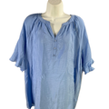 Croft and Barrow Women's Blue Short Sleeve V-Neck Blouse - XL