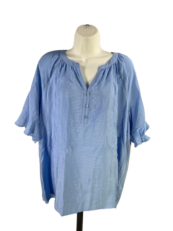 Croft and Barrow Women's Blue Short Sleeve V-Neck Blouse - XL