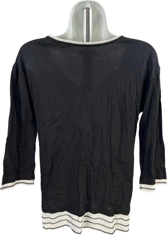 Gap Women’s Black/White 3/4 Sleeve V-Neck Blouse - XS image 2