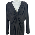 Chico's Women's Black Long Sleeve V-Neck Pleated Front Blouse - 3/US XL