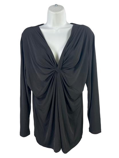 Chico's Women's Black Long Sleeve V-Neck Pleated Front Blouse - 3/US XL