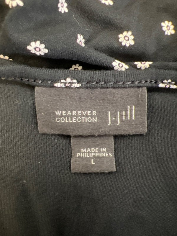 J Jill Women's Black/White Wearever Floral Keyhole Front Long Sleeve Blouse - L image 3
