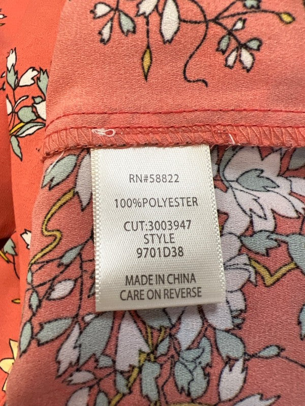 Max Studio Women's Orange Floral Belted V Neck Short Flutter Sleeve Blouse - L image 4
