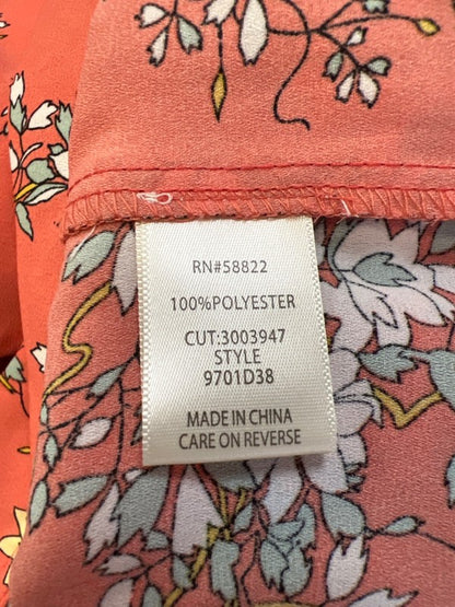 Max Studio Women's Orange Floral Belted V Neck Short Flutter Sleeve Blouse - L image 4