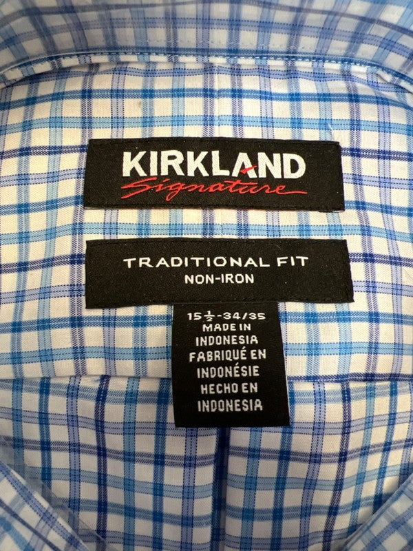 Kirkland Signature Men's Blue Traditional Fit Long Sleeve Button Up Shirt - 15.5 image 3