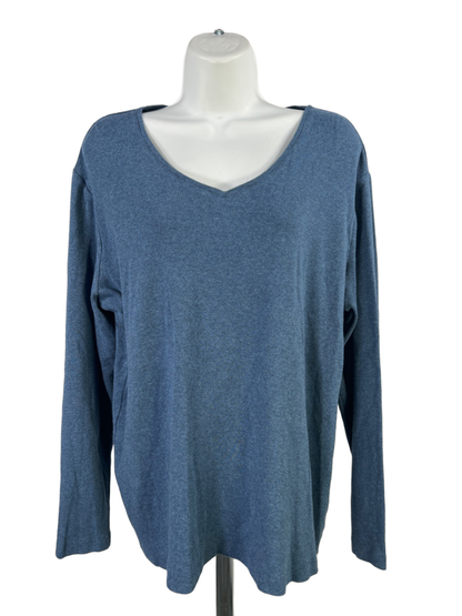 Chico's Women's Blue Cotton V Neck Long Sleeve Tee Shirt - 3/US XL