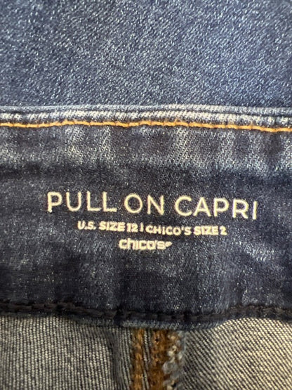 Chico's Women's Dark Wash Pull On Denim Capri Jeans - 2/US 12 image 3