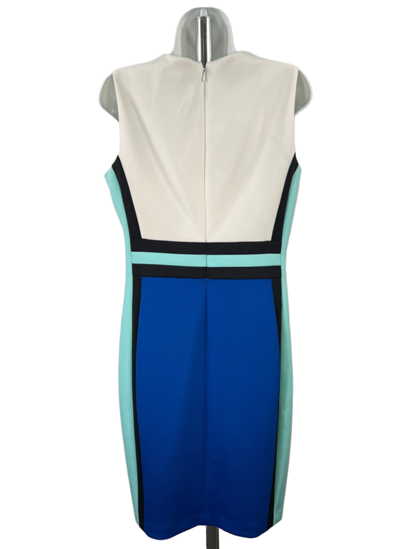 Calvin Klein Women's White/Blue Colorblock Sleeveless Sheath Midi Dress - 12 image 2