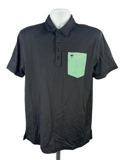 Travis Mathew Men's Black/Green Chive Golf Short Sleeve Polo Shirt - L