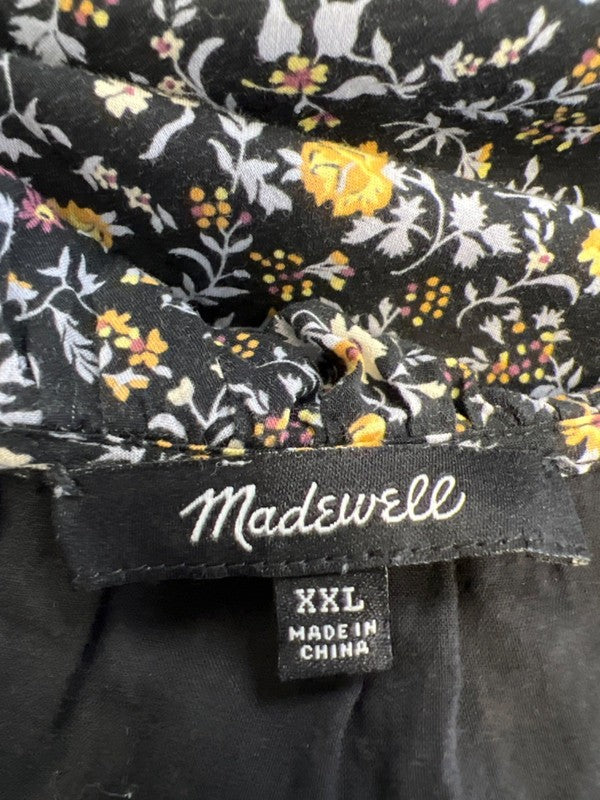 Madewell Women's Black Folkmagic Floral Ruffle Button Front Trapeze Dress - XXL image 3