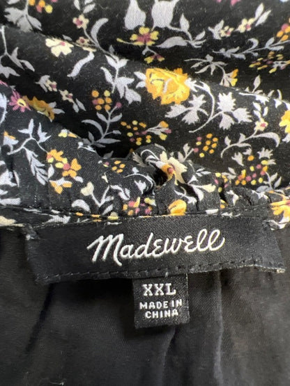 Madewell Women's Black Folkmagic Floral Ruffle Button Front Trapeze Dress - XXL image 3