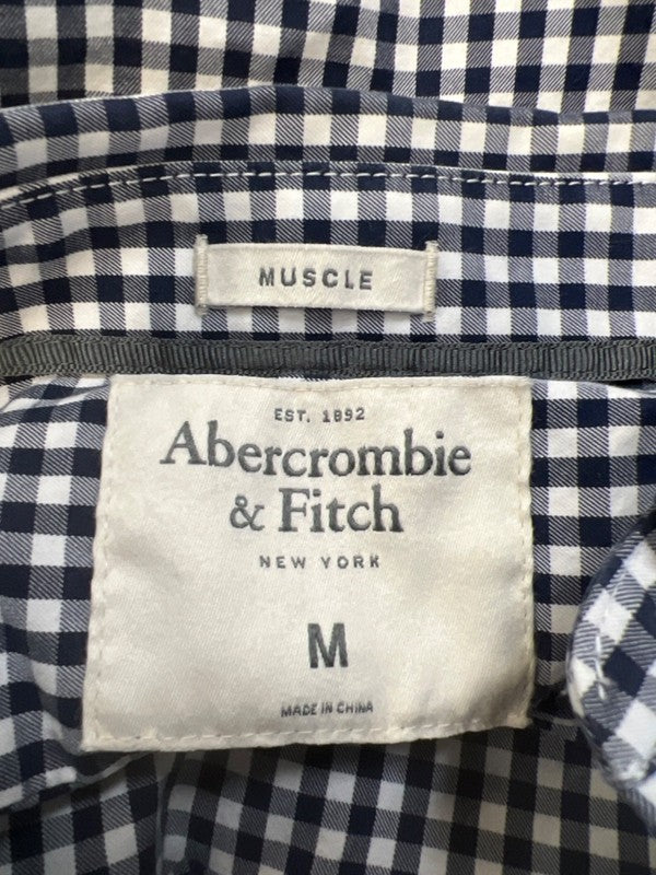 Abercrombie and Fitch Men's Blue/White Checkered Muscle Fit Button Up Shirt - M image 3