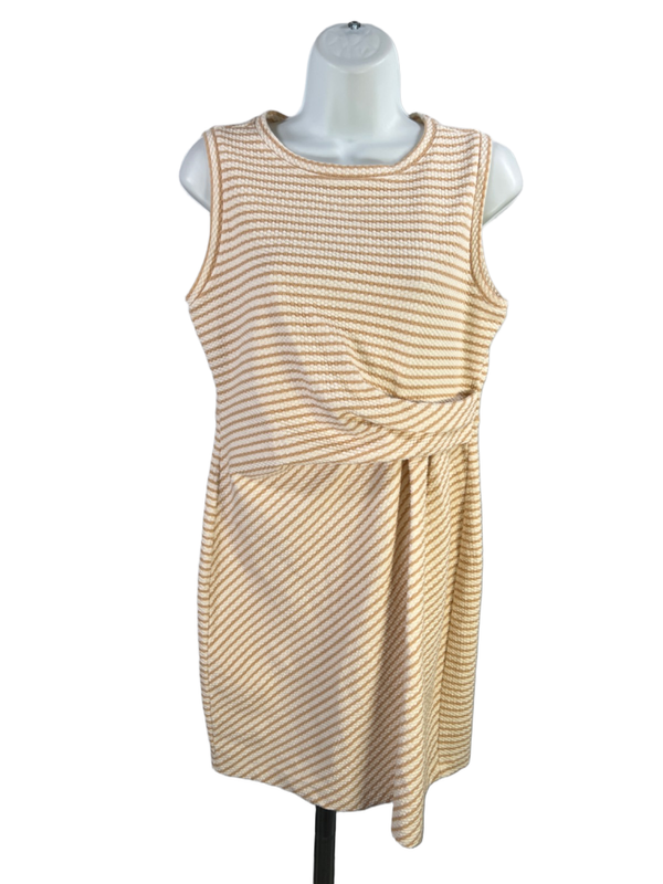 Loft Women's Beige/Tan Striped Textured Faux Wrap Sleeveless Mini Dress - S