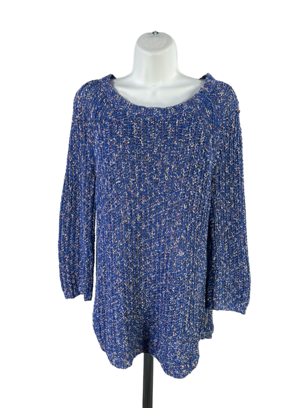 Talbots Women's Blue 3/4 Sleeve Open Knit Pullover Sweater - M