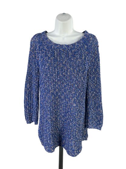 Talbots Women's Blue 3/4 Sleeve Open Knit Pullover Sweater - M