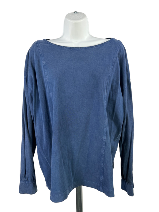 J. Jill Pure Women's Navy Blue Organic Cotton Seamed Boat Neck Sweatshirt - L