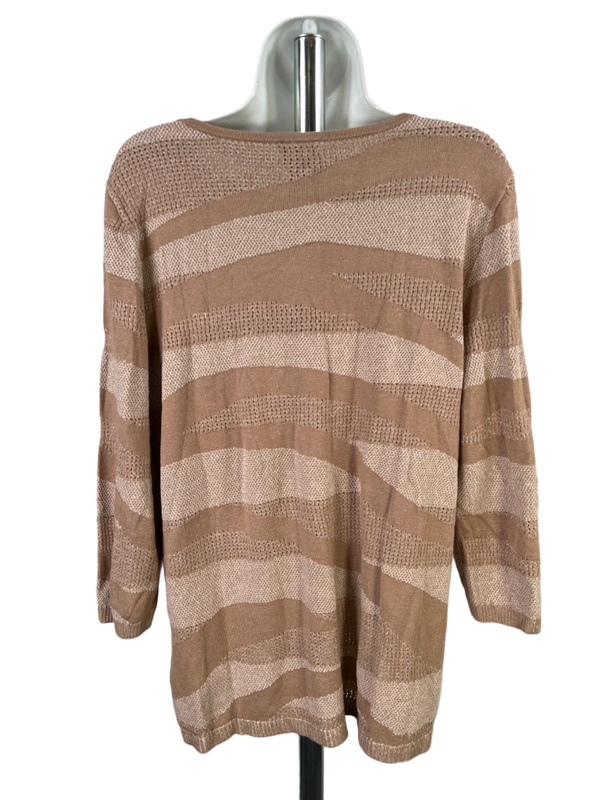 Chico's Women's Brown Open Knit 3/4 Sleeve Pullover Sweater - 2/US L image 2