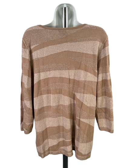 Chico's Women's Brown Open Knit 3/4 Sleeve Pullover Sweater - 2/US L image 2