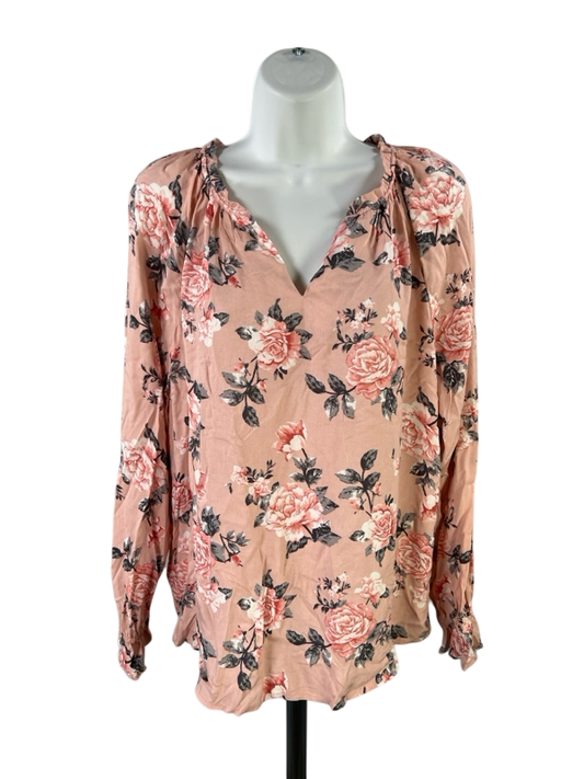 C and C California Women's Pink Floral Long Sleeve Blouse - L