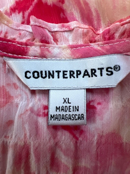 Counterparts Women's Pink WatercolorV Neck Short Butterfly Sleeve Blouse - XL image 3