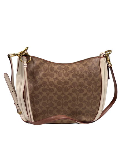 Coach Women's Brown/Ivory Coated Canvas Sutton Hobo Shoulder Bag Purse