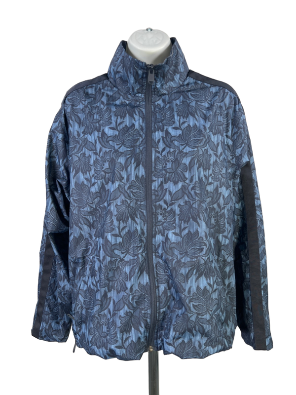 Athleta Women's Blue/Black Floral Sightseer Lace Zip Up Windbreaker Jacket - S