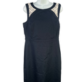 Ann Taylor Women's Blue/Ivory Embroidered Sleeveless Midi Sheath Dress - 10
