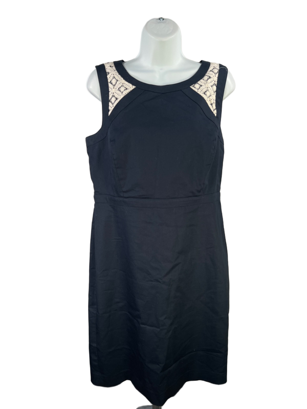 Ann Taylor Women's Blue/Ivory Embroidered Sleeveless Midi Sheath Dress - 10