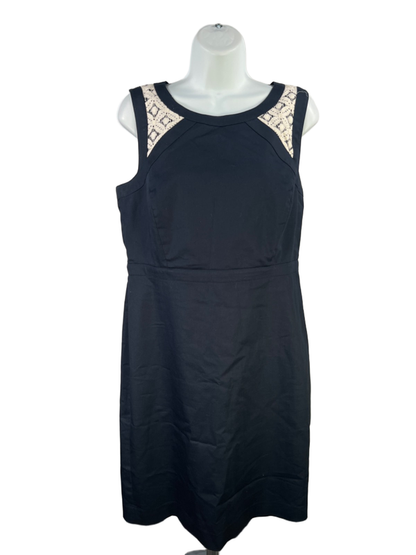 Ann Taylor Women's Blue/Ivory Embroidered Sleeveless Midi Sheath Dress - 10