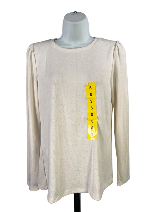 Well Worn Women's White Pointelle Crewneck Long Sleeve Shirt - S