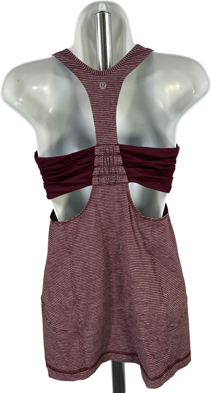 Lululemon Women’s Burgundy Stripe Turbo Tank W/ Built in Bra - 8 image 2