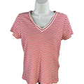 Vineyard Vines Women's Red/White Striped V Neck Short Sleeve Tee Shirt - S