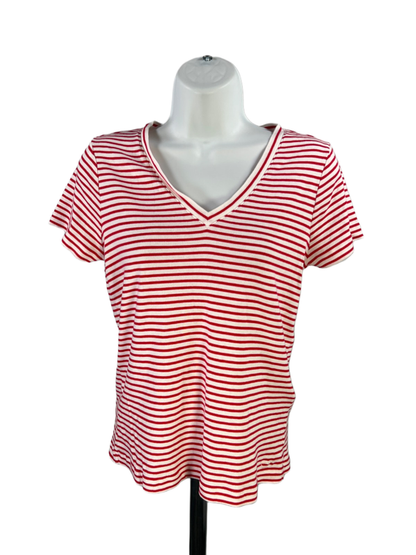 Vineyard Vines Women's Red/White Striped V Neck Short Sleeve Tee Shirt - S