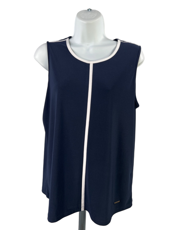 Anne Klein Women's Blue/White Basic Sleeveless Blouse - M