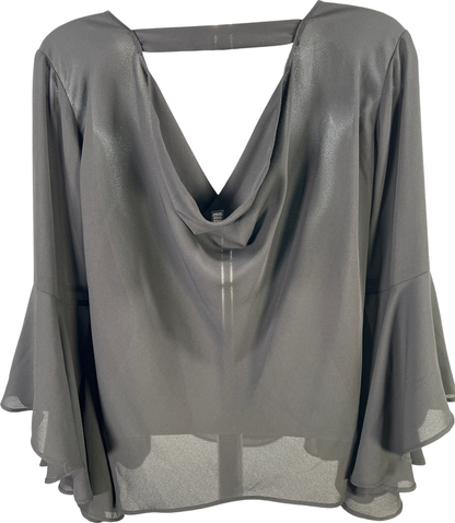 White House Black Market Women’s Black Semi-Sheer Bell Sleeve Blouse - 0 Petite image 2