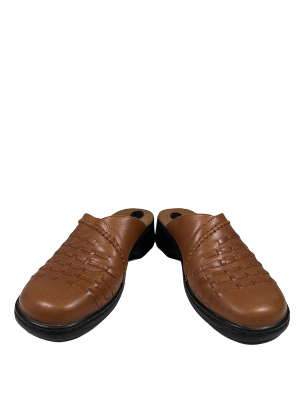 Clarks Women's Brown Leather Woven Slip On Mule Shoes - 7 image 6