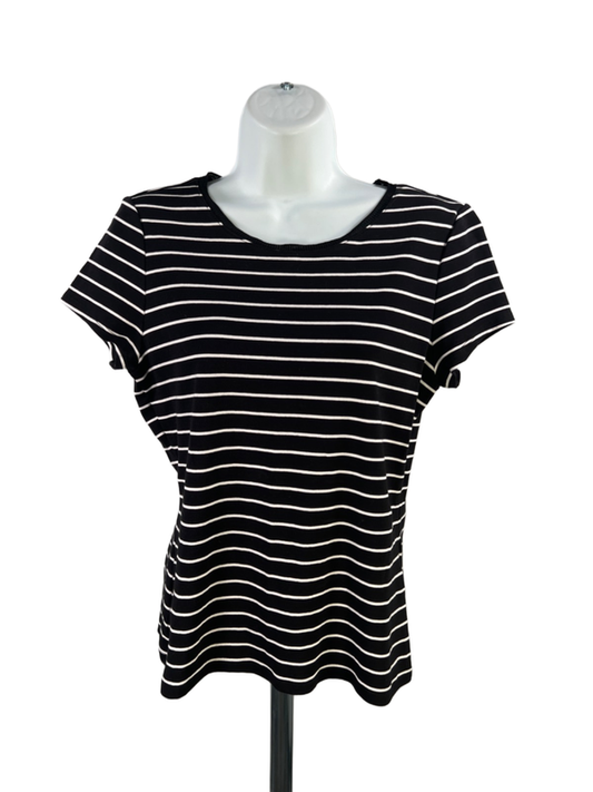 White House Black Market Women's Black/White Striped Basic Tee Shirt - M