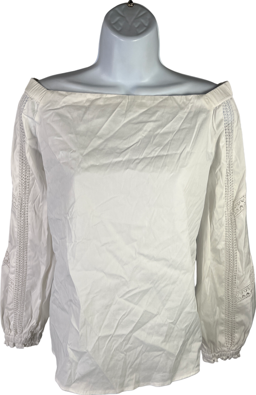 White House Black Market Women’s White Lace Inset Off The Shoulder Blouse - XS