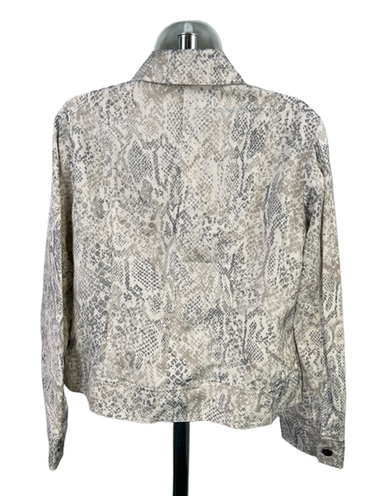 Chico's Women's Ivory/Gray Python Print 3/4 Sleeve Satin Jean Jacket - 1/US 8 image 2