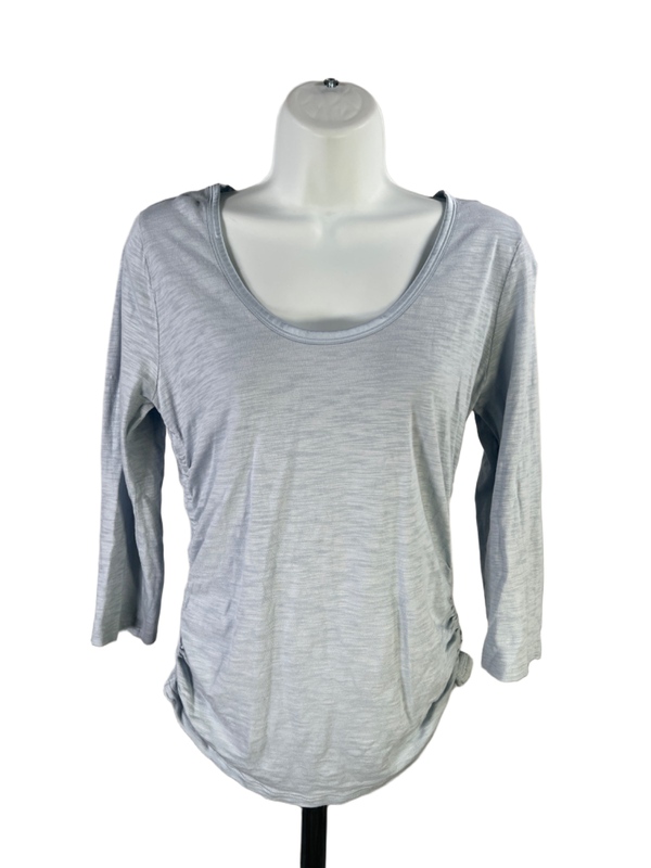 White House Black Market Women's Blue Scoop Neck Ruched 3/4 Sleeve Shirt - S