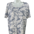 J Jill Women's Blue/White Palm Leaf Short Sleeve Tee Shirt - S Petite